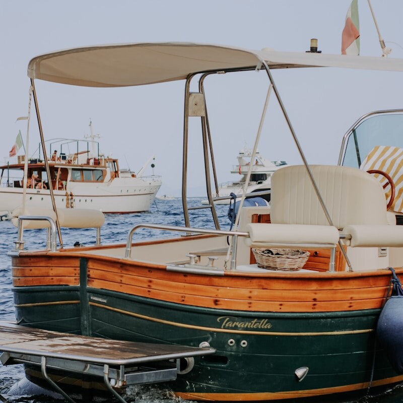 brown and white boat on sea during daytime