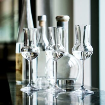 clear wine glasses on table